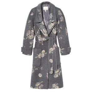 Rebecca Taylor Floral Jacquard Belted Coat Size 4 New